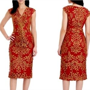JS COLLECTIONS Wren Sheath Midi 3D Floral Overlay 2